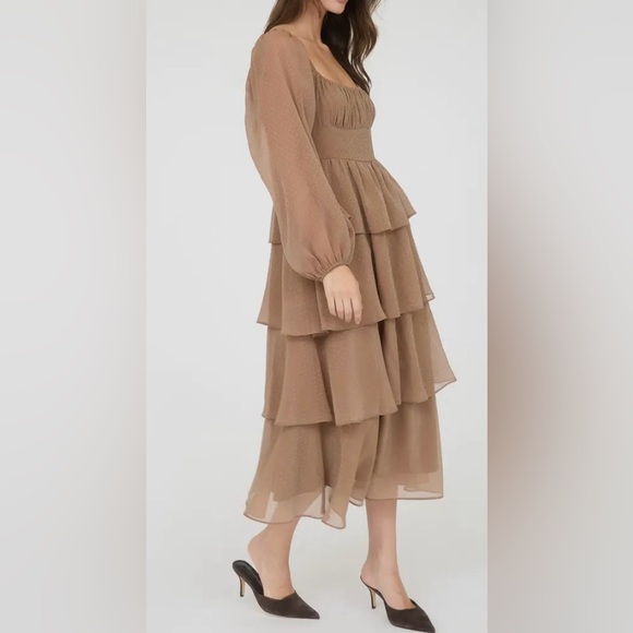 Nordstrom Tiered Long Sleeve Midi Dress in Taupe - Picture 4 of 6